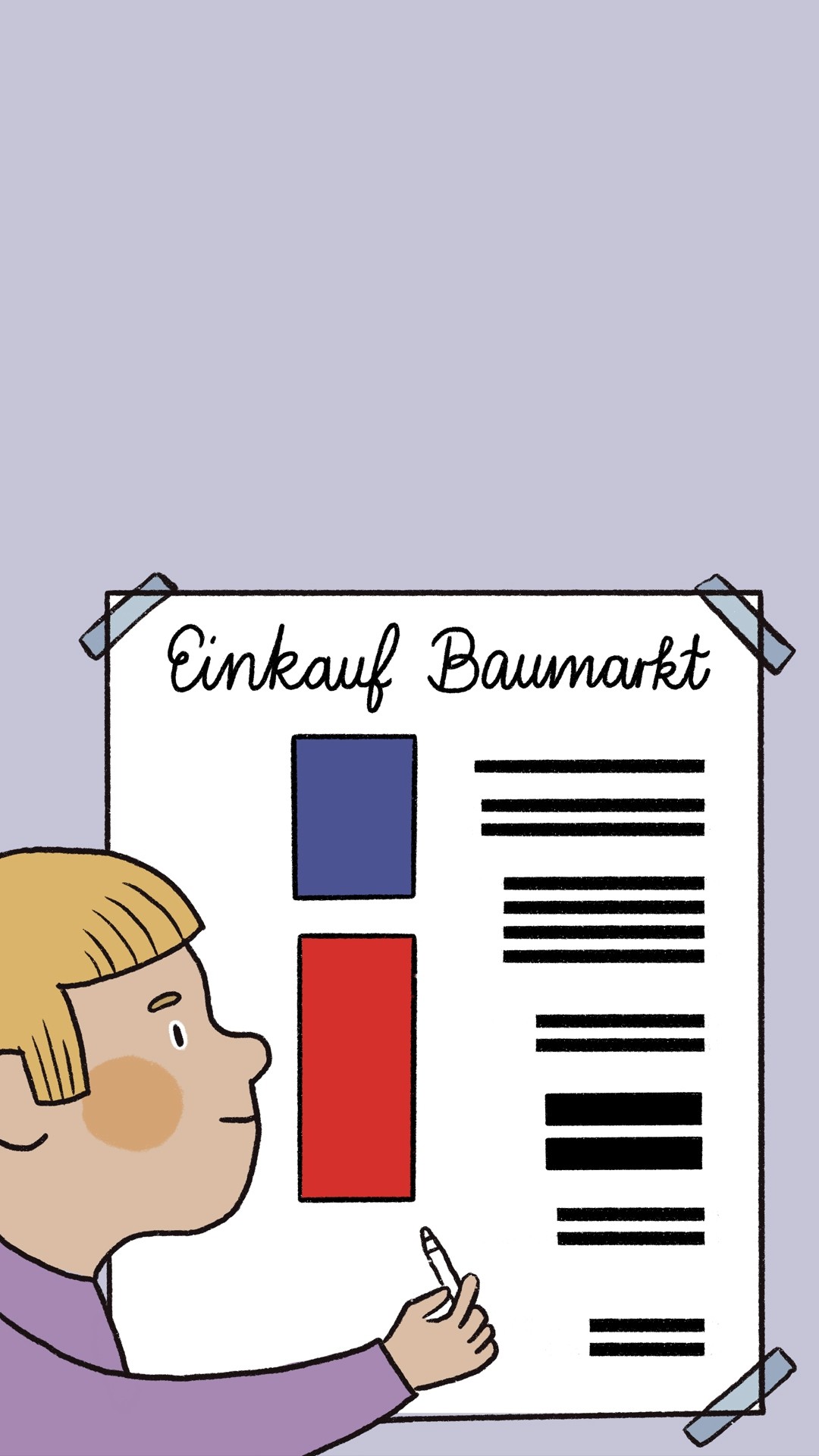 Kind schreibt Einkaufsliste für den Baumarkt.