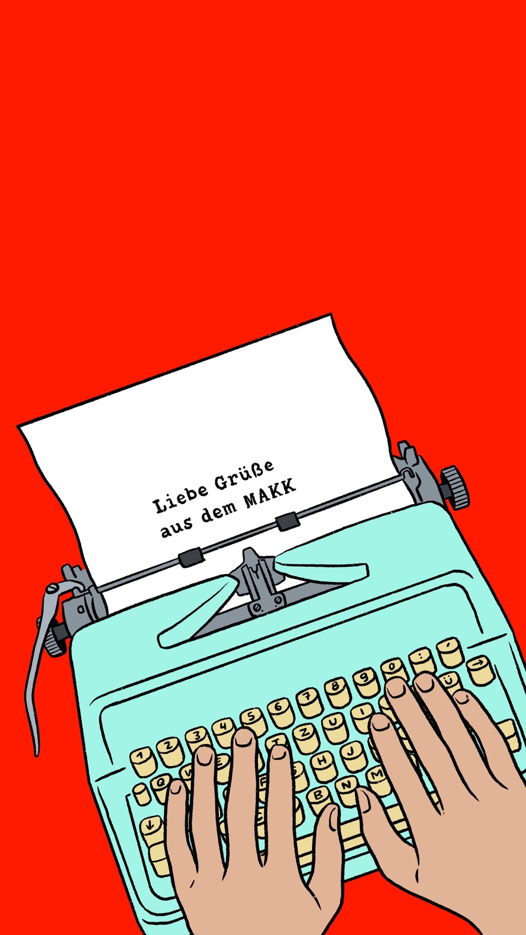 Zwei Hände auf der Tastatur einer Schreibmaschine.