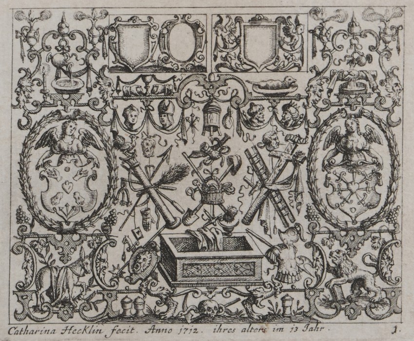 Druckgrafik mit christlichen Symbolen