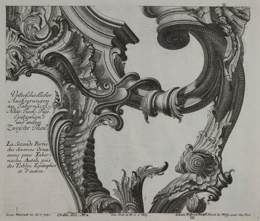 Druckgrafik mit Rokoko-Element