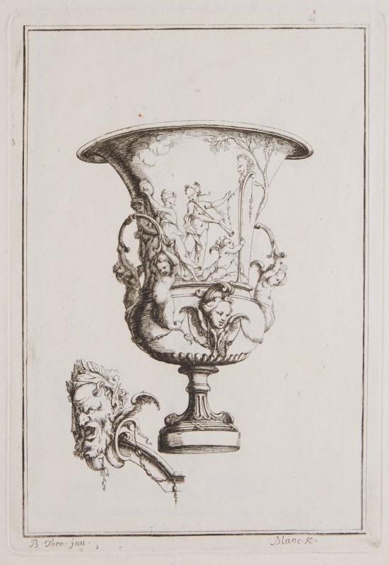 Offenes Gefäß mit schmalem Fuß und figürlicher Szene auf dem Gefäßkörper.UB07743: Vase aus der Folge „Vases Nouveaus“