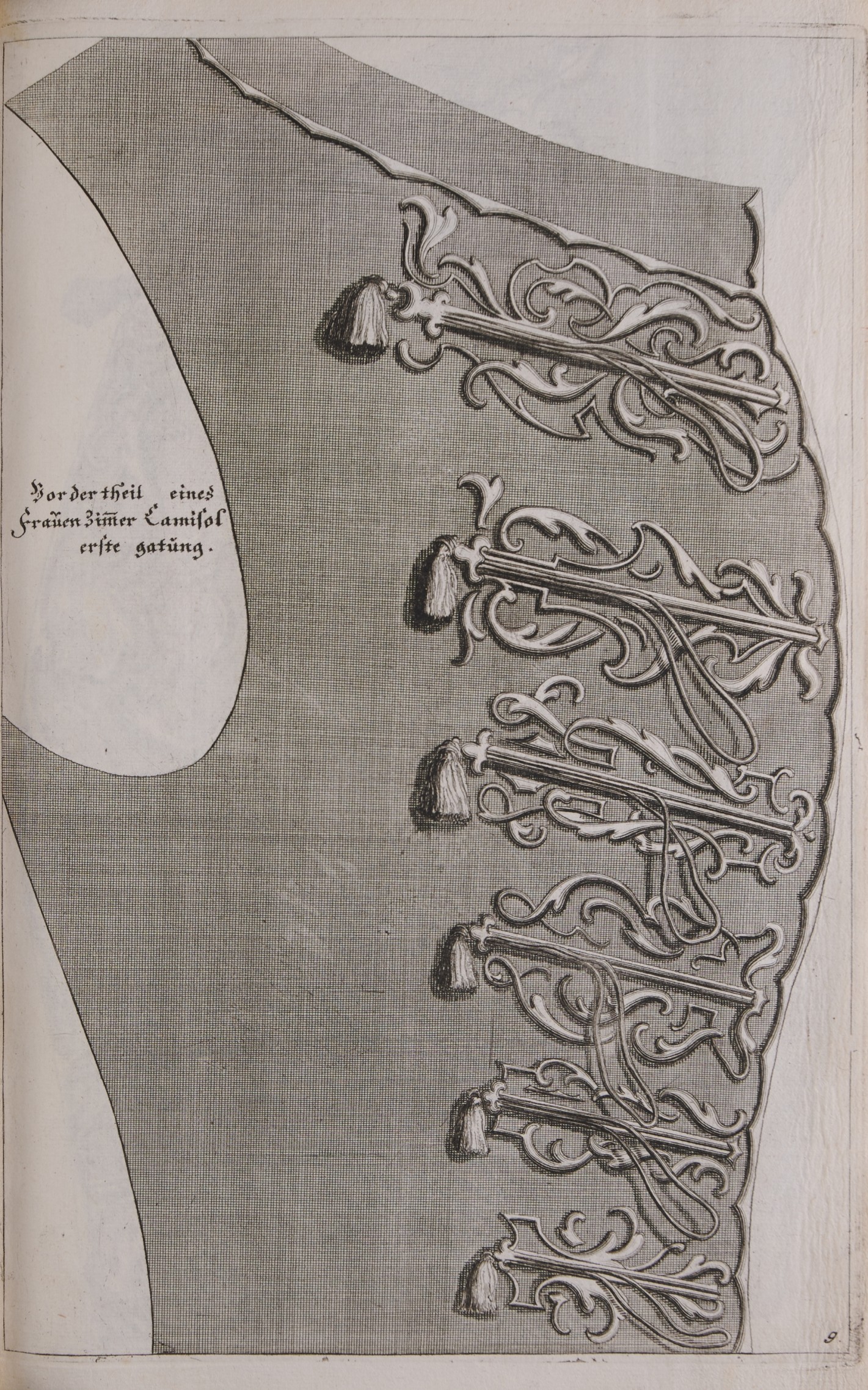 Illustration von kunstvollen Verzierungen auf einem Kleidungsstück.